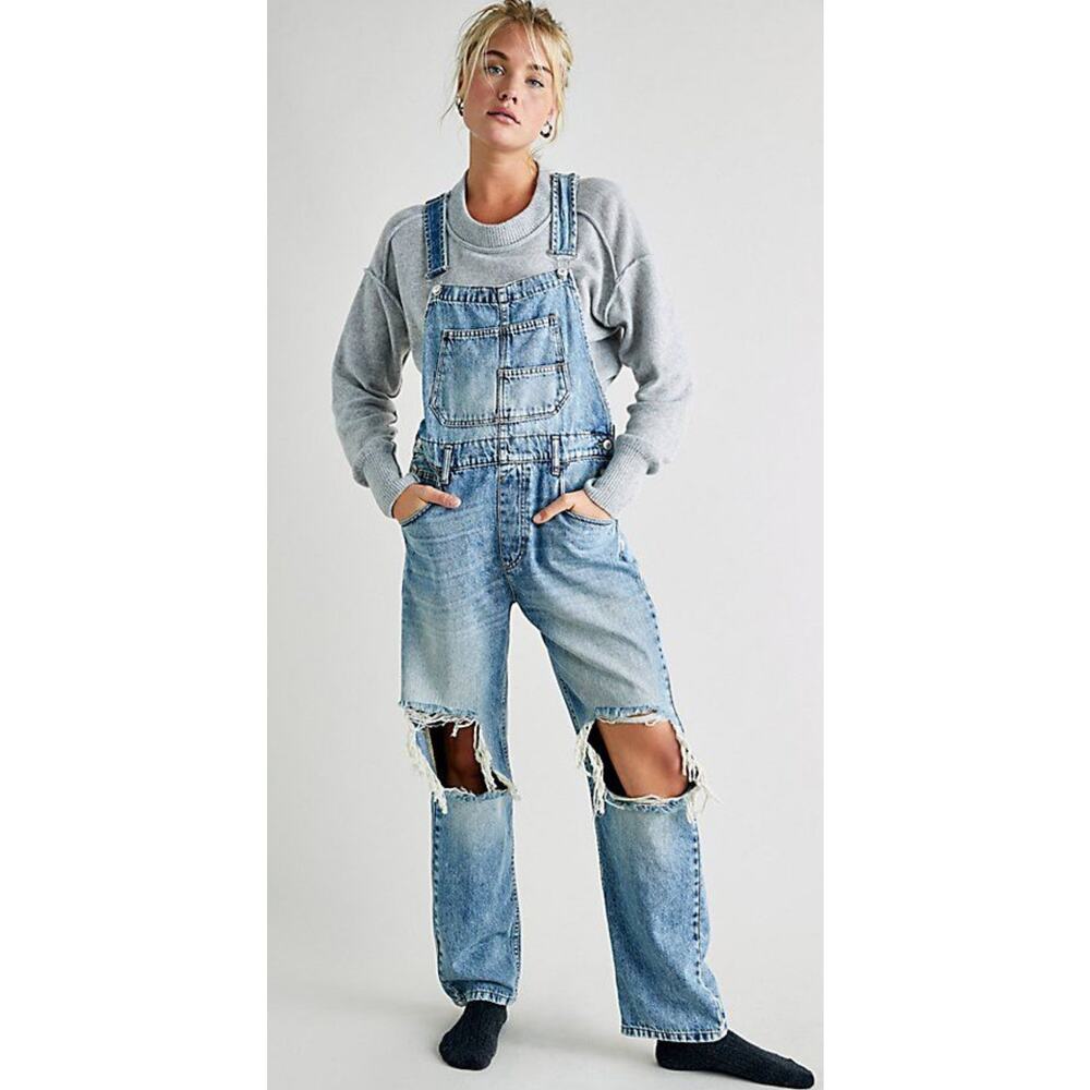 We The Free Blue Denim Overalls